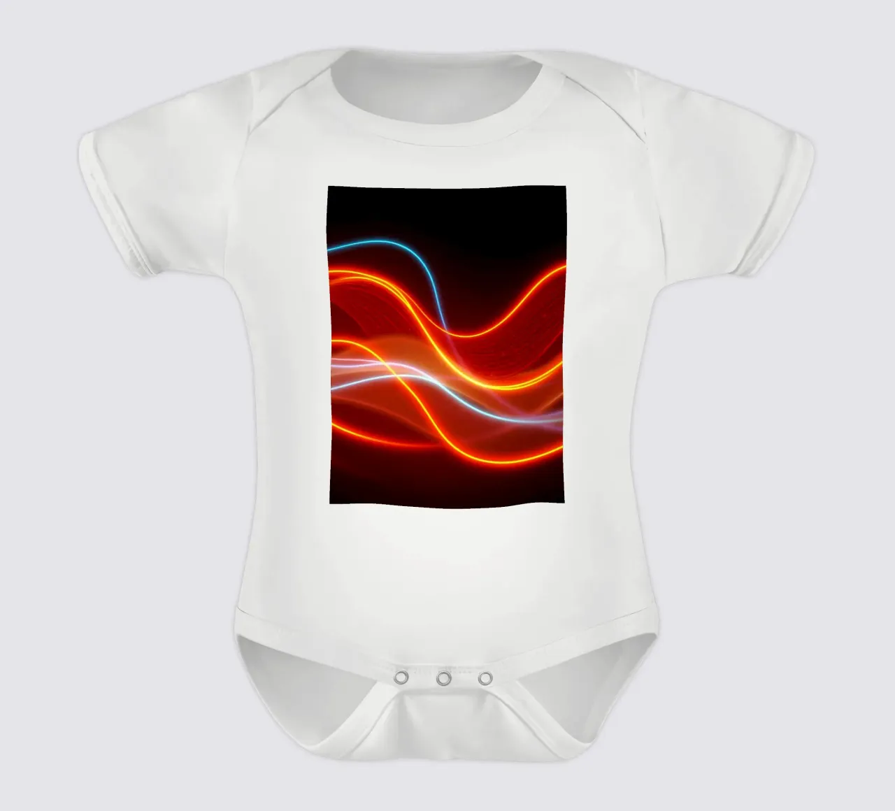 Hintergrund mit fließenden Lichtmustern, die eine dynamische Kurzarm Babybody von DesignDoodle