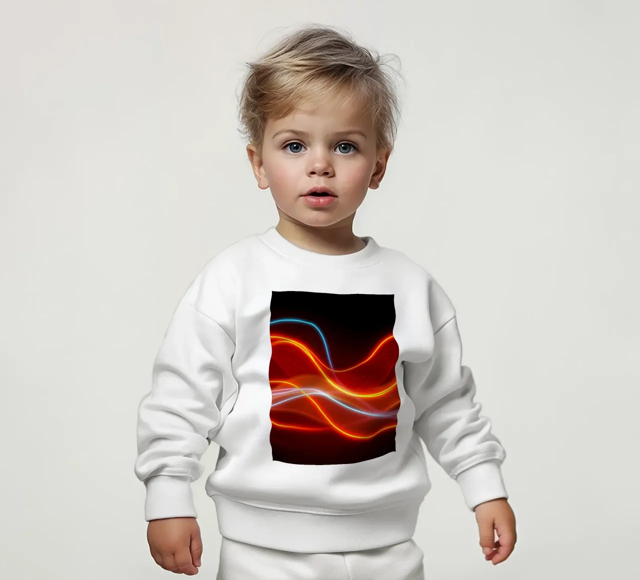 background with flowing light patterns creating a dynamic baby sweatshirt by DesignDoodle