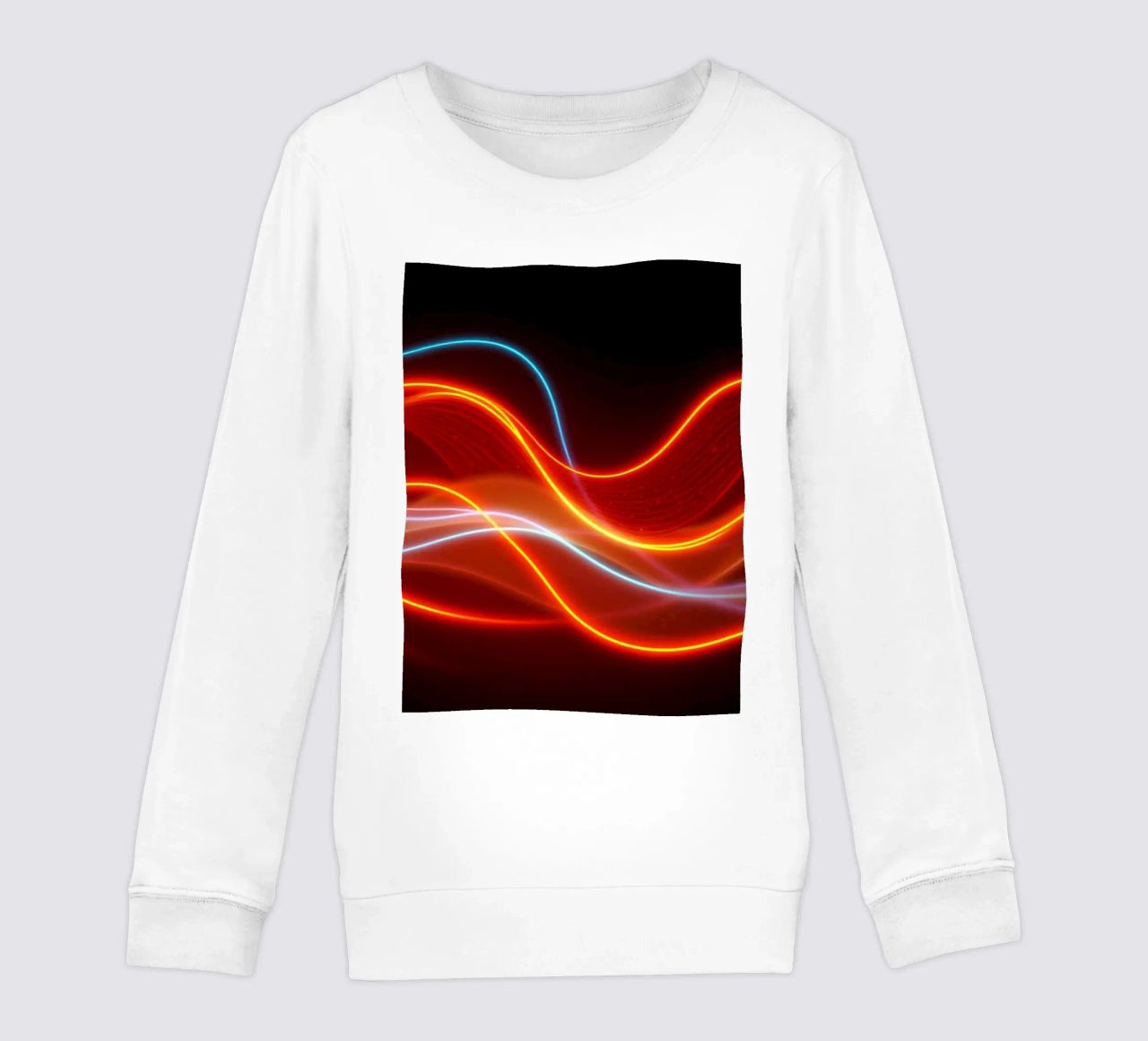 background with flowing light patterns creating a dynamic kids sweatshirt by DesignDoodle