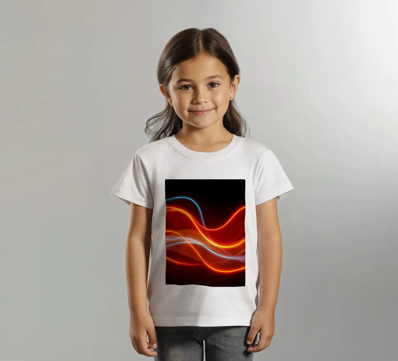 background with flowing light patterns creating a dynamic kids t-shirt by DesignDoodle