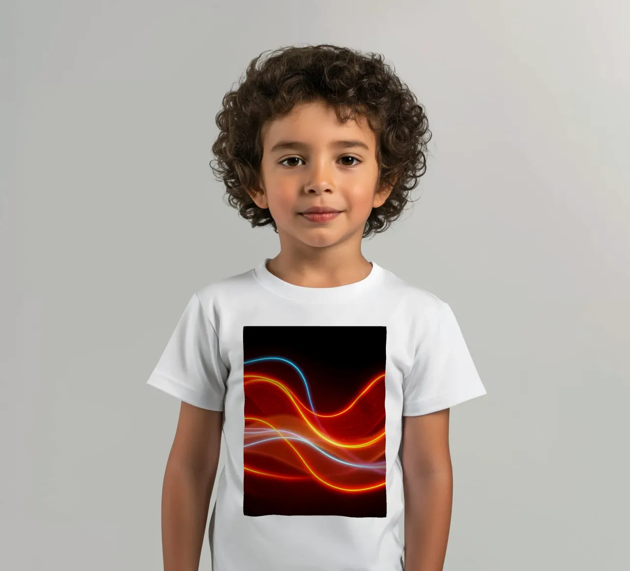 background with flowing light patterns creating a dynamic kids t-shirt by DesignDoodle