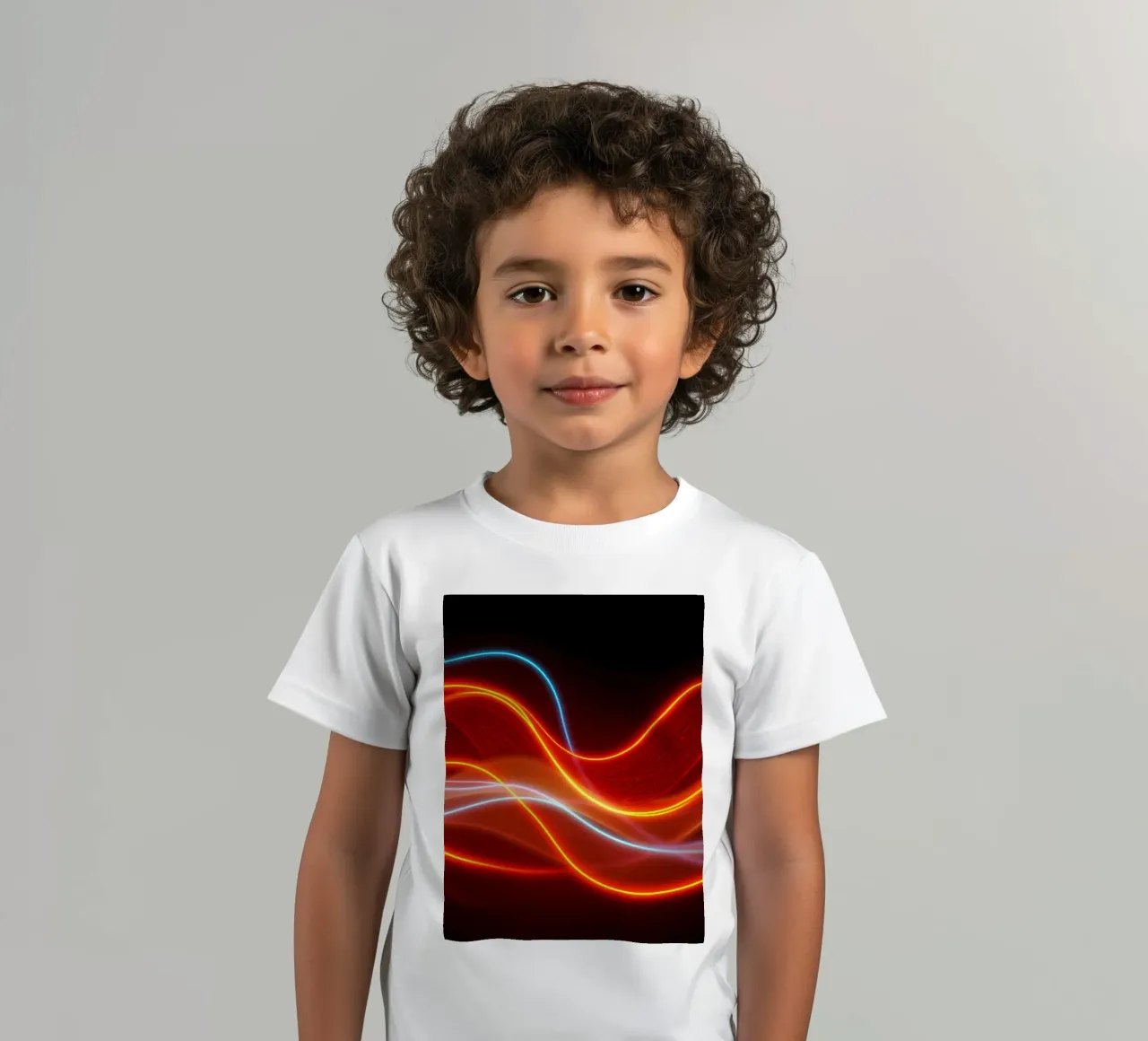 background with flowing light patterns creating a dynamic kids t-shirt by DesignDoodle