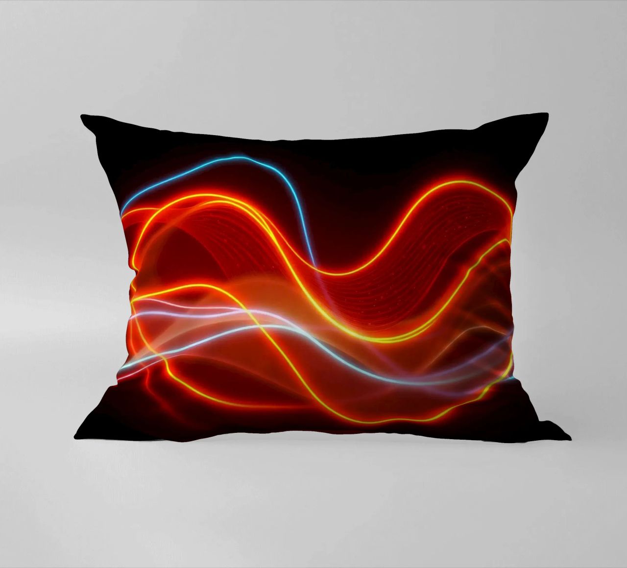 background with flowing light patterns creating a dynamic decorative cushion by DesignDoodle