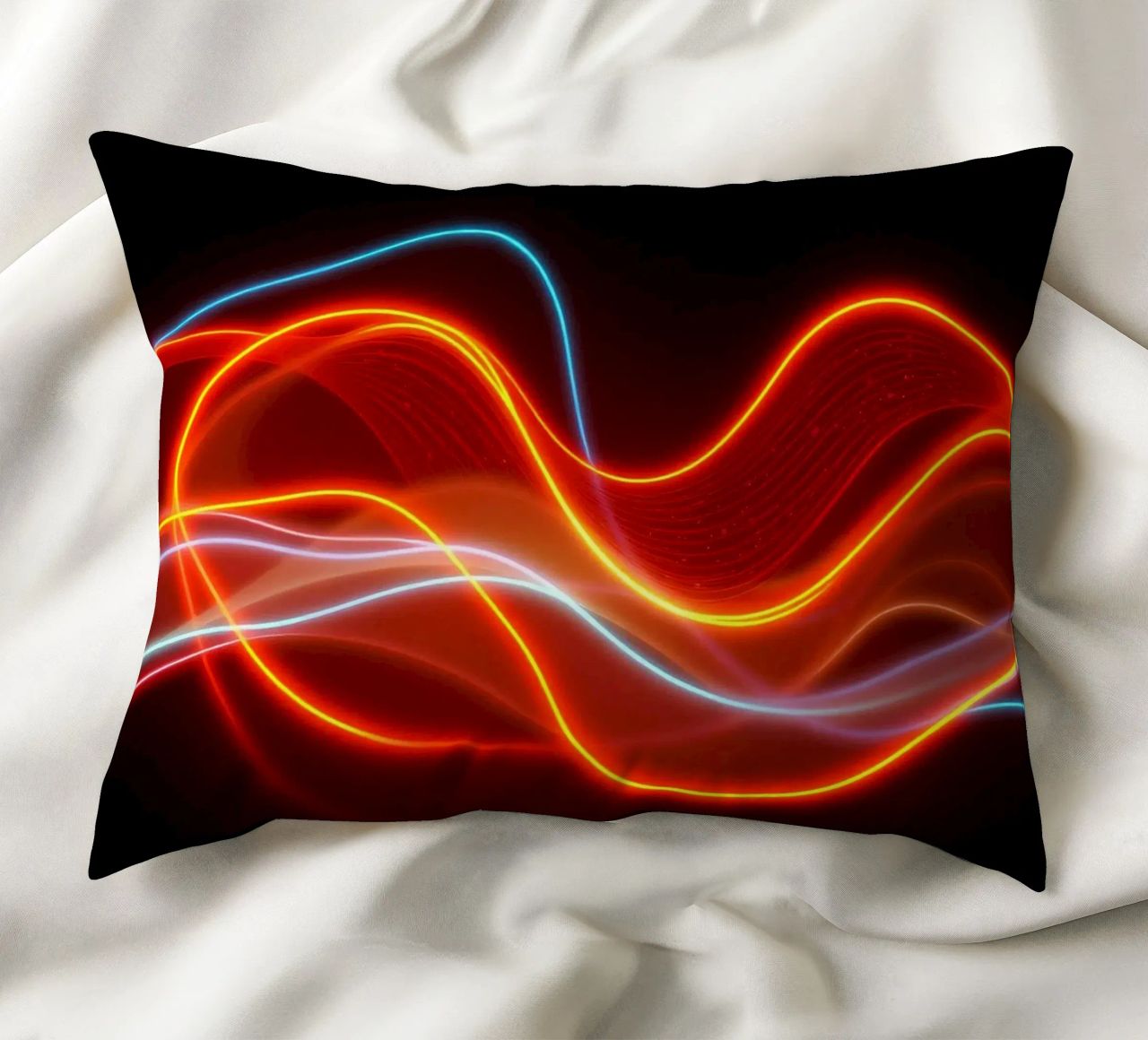 background with flowing light patterns creating a dynamic decorative cushion by DesignDoodle