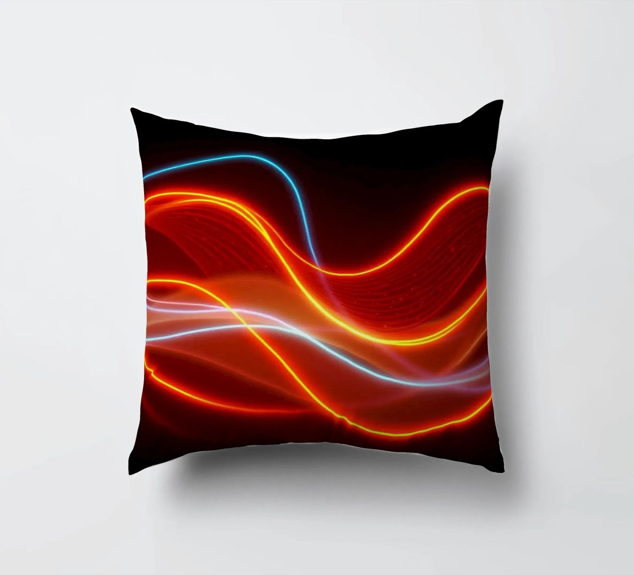 background with flowing light patterns creating a dynamic decorative cushion by DesignDoodle