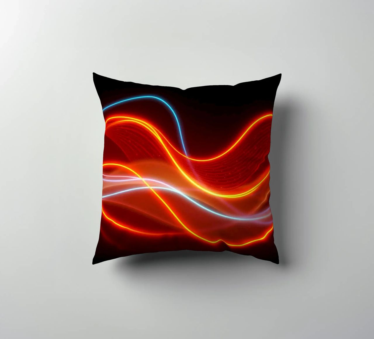 background with flowing light patterns creating a dynamic decorative cushion by DesignDoodle