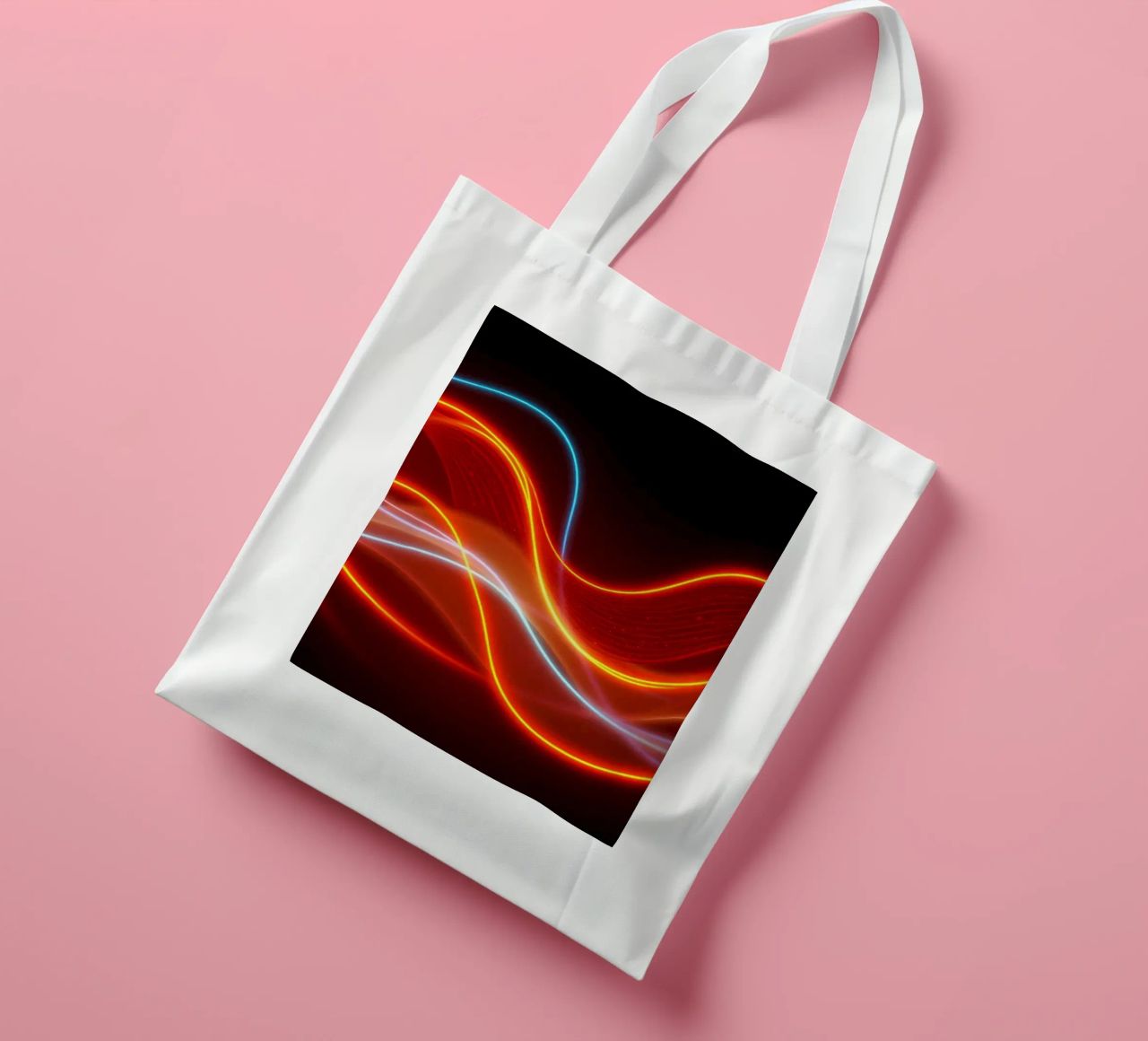 background with flowing light patterns creating a dynamic tote bag by DesignDoodle