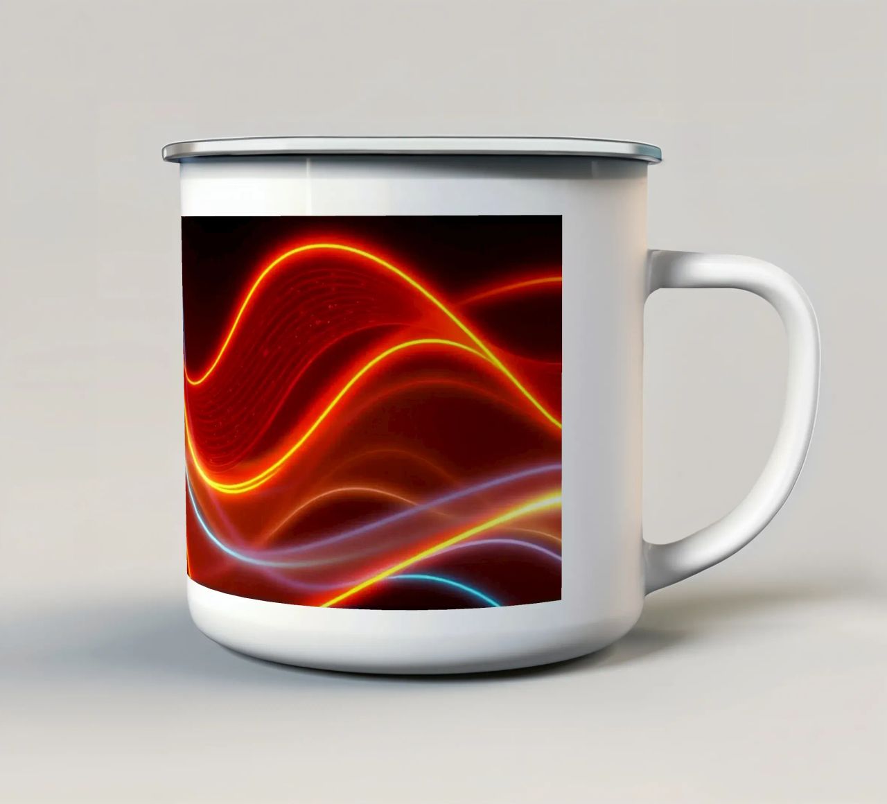 background with flowing light patterns creating a dynamic enamel mug by DesignDoodle