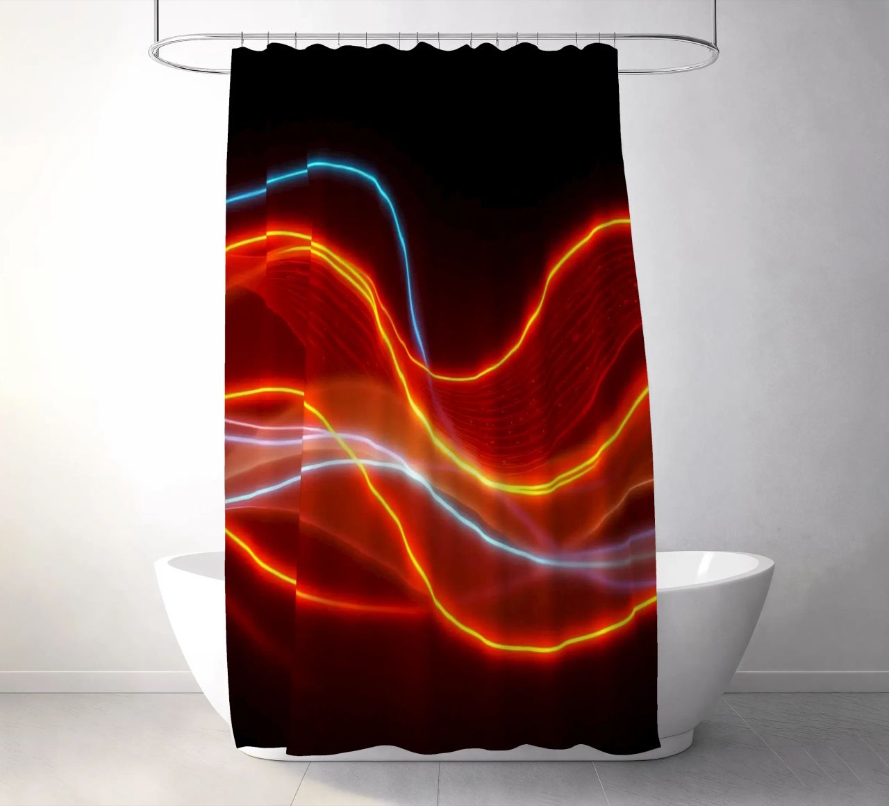 background with flowing light patterns creating a dynamic shower curtain by DesignDoodle