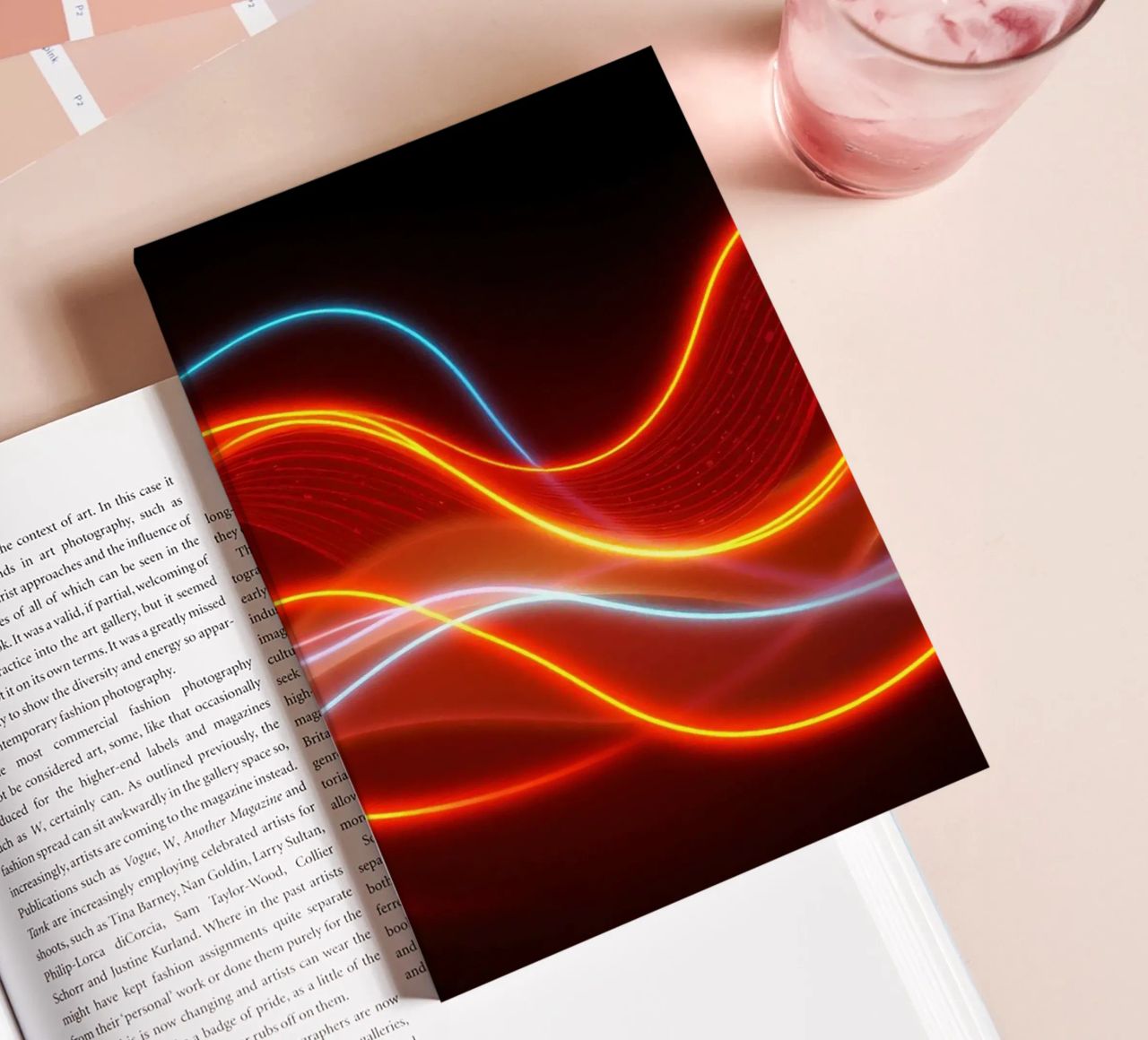 background with flowing light patterns creating a dynamic notebook by DesignDoodle