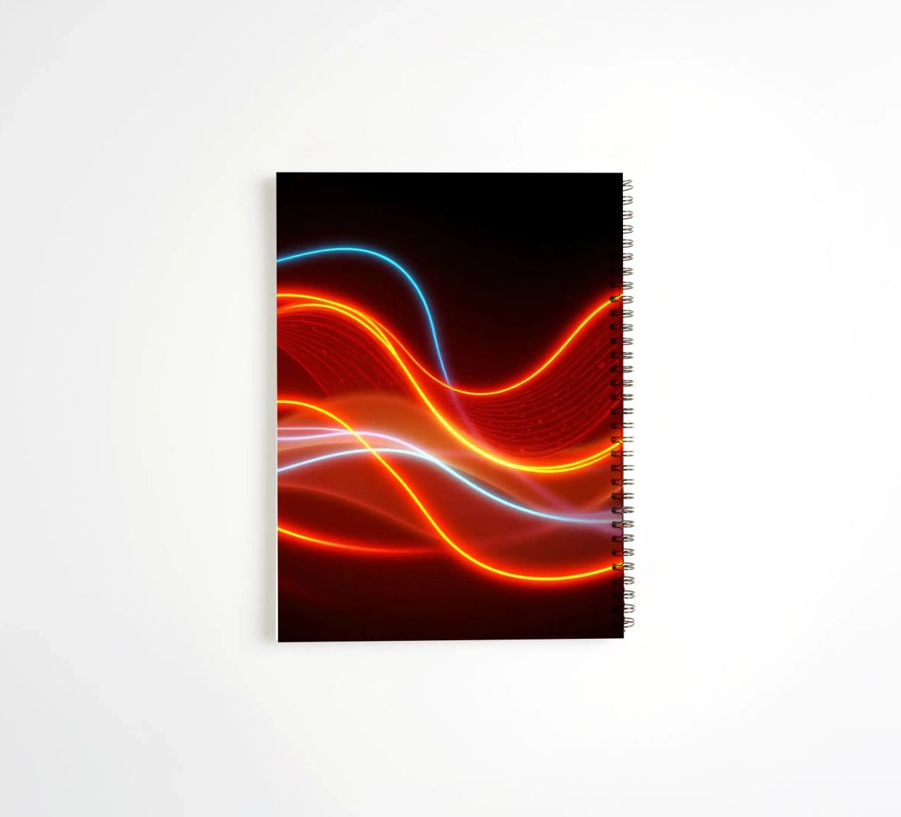 background with flowing light patterns creating a dynamic spiral notebook by DesignDoodle