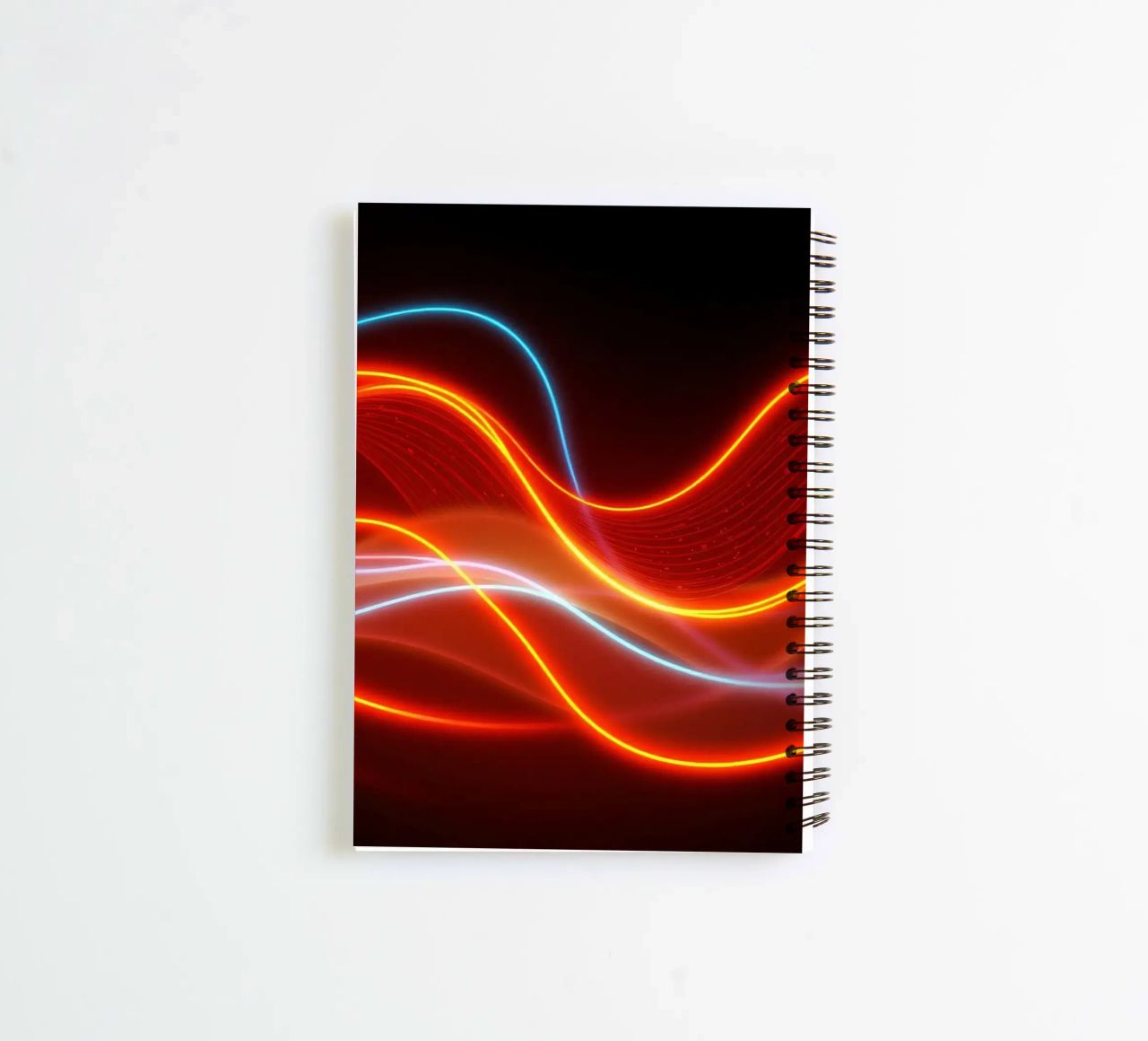 background with flowing light patterns creating a dynamic spiral notebook by DesignDoodle