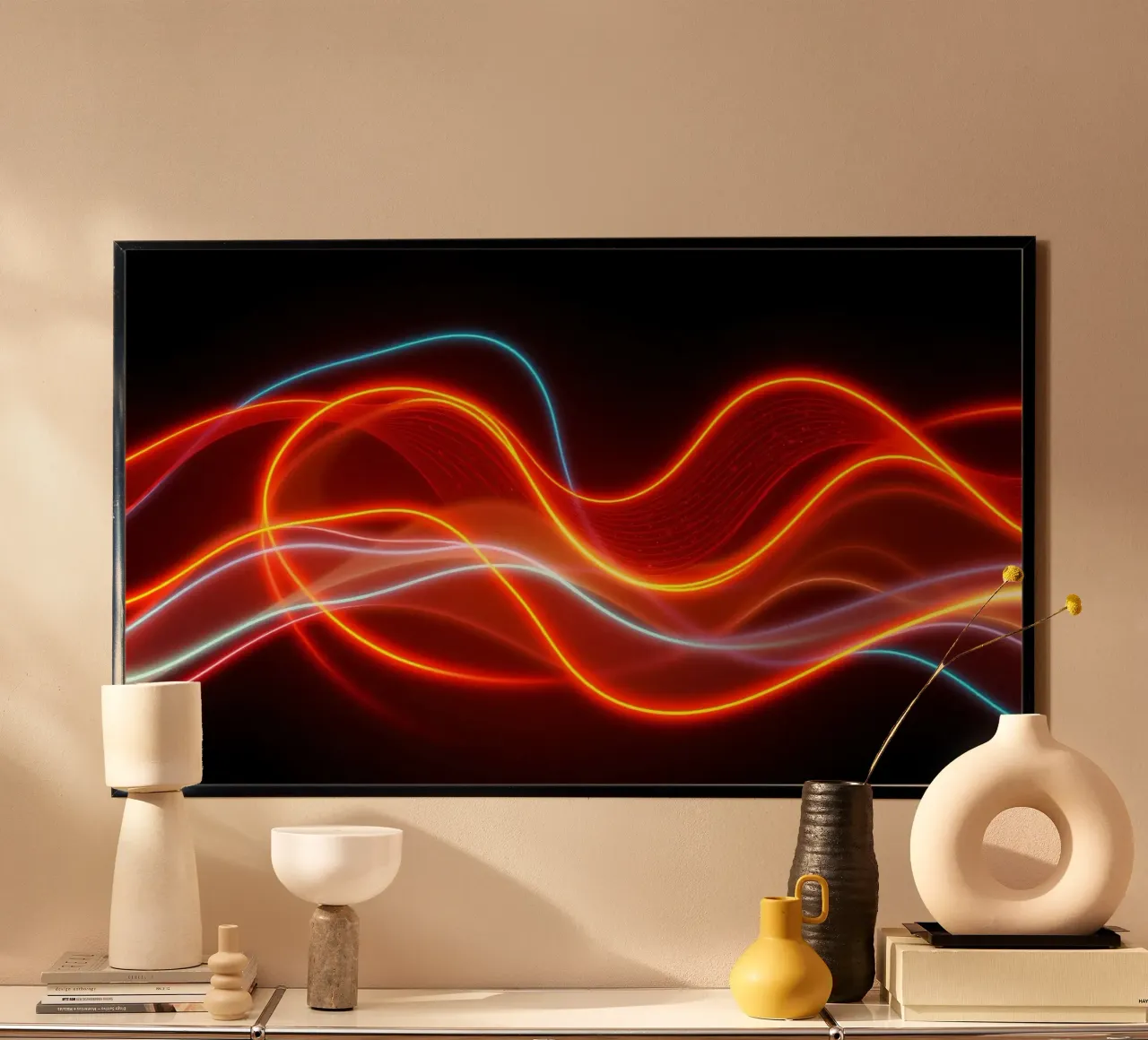 sfondo con modelli di luce fluidi che creano un'atmosfera dinamica. poster da DesignDoodle