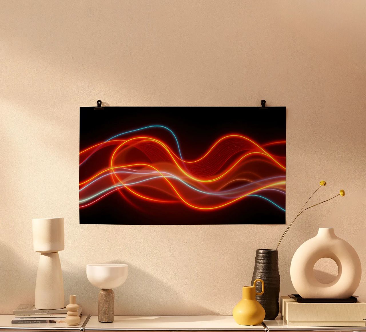 Hintergrund mit fließenden Lichtmustern, die eine dynamische Hahnemühle von DesignDoodle