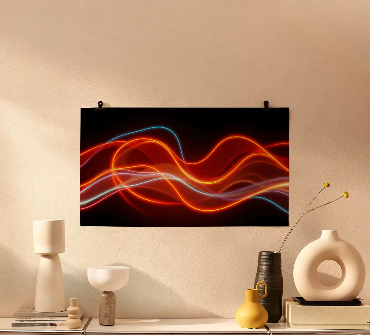 sfondo con modelli di luce fluidi che creano un'atmosfera dinamica. poster da DesignDoodle