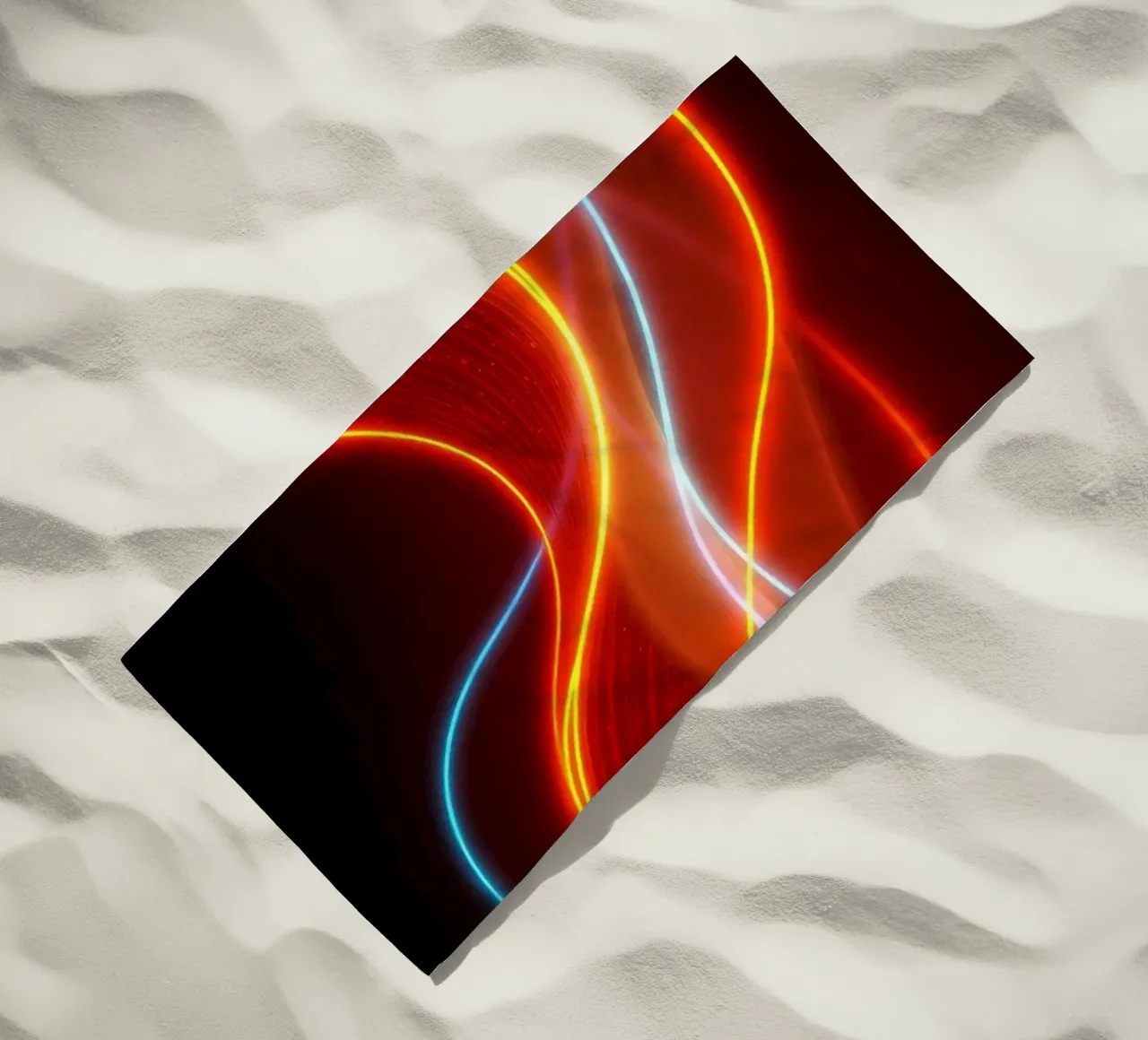 background with flowing light patterns creating a dynamic beach towel by DesignDoodle