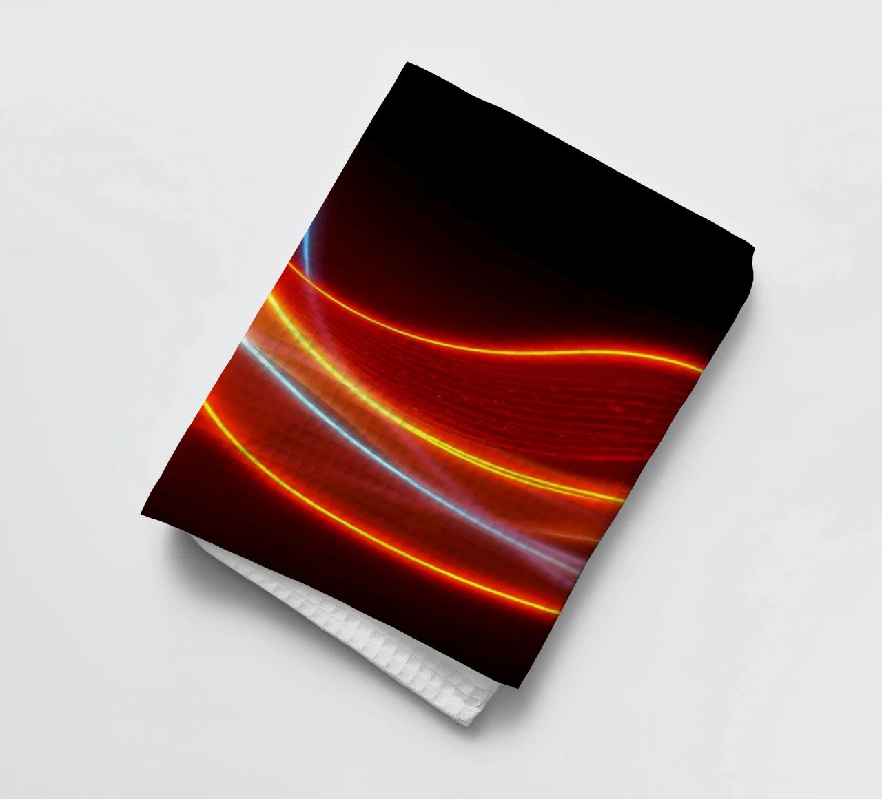 background with flowing light patterns creating a dynamic tea towel by DesignDoodle