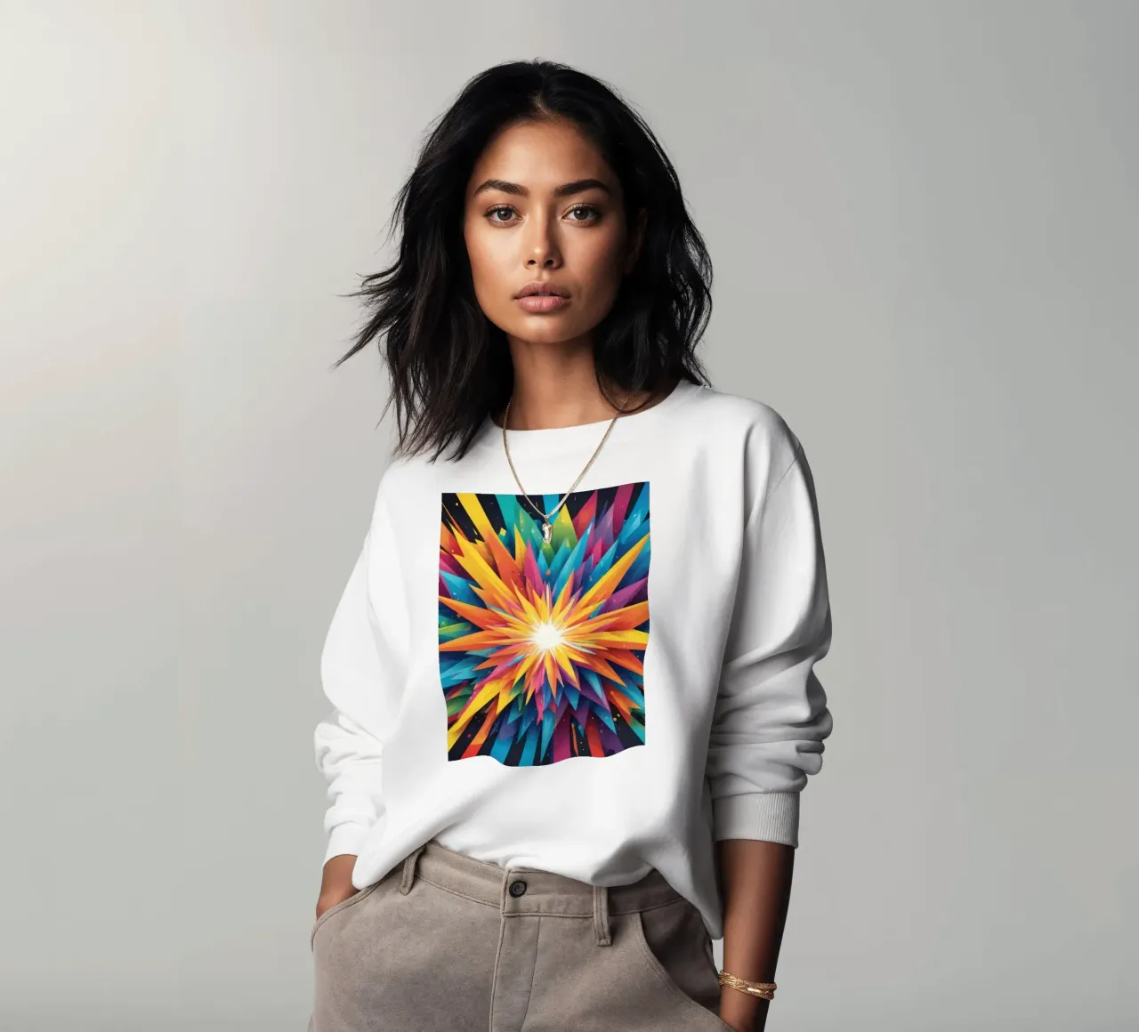 explosion of colors creating an abstract design for creative sweatshirt by DesignDoodle