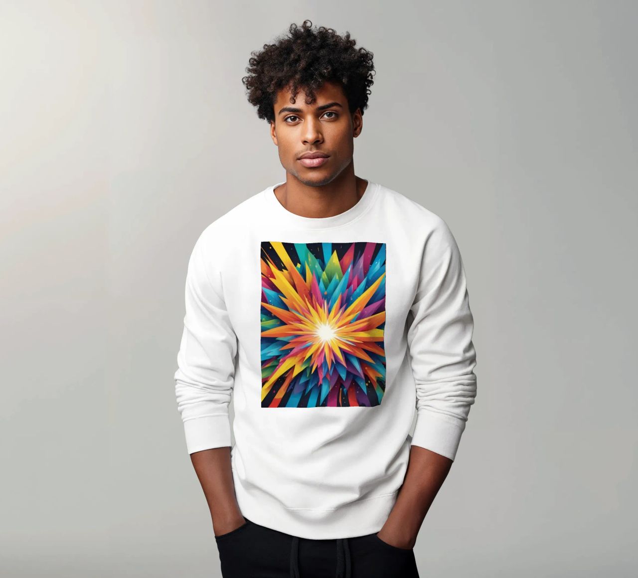 explosion of colors creating an abstract design for creative sweatshirt by DesignDoodle