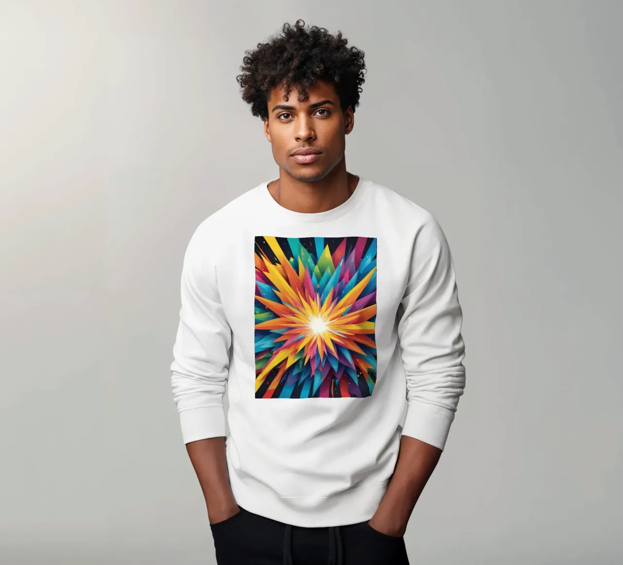 explosion of colors creating an abstract design for creative sweatshirt by DesignDoodle
