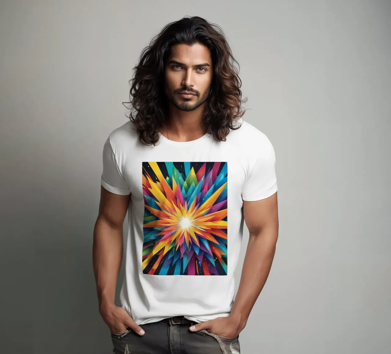 Explosie van kleuren die een abstract ontwerp creëren voor creatieve t-shirt van DesignDoodle