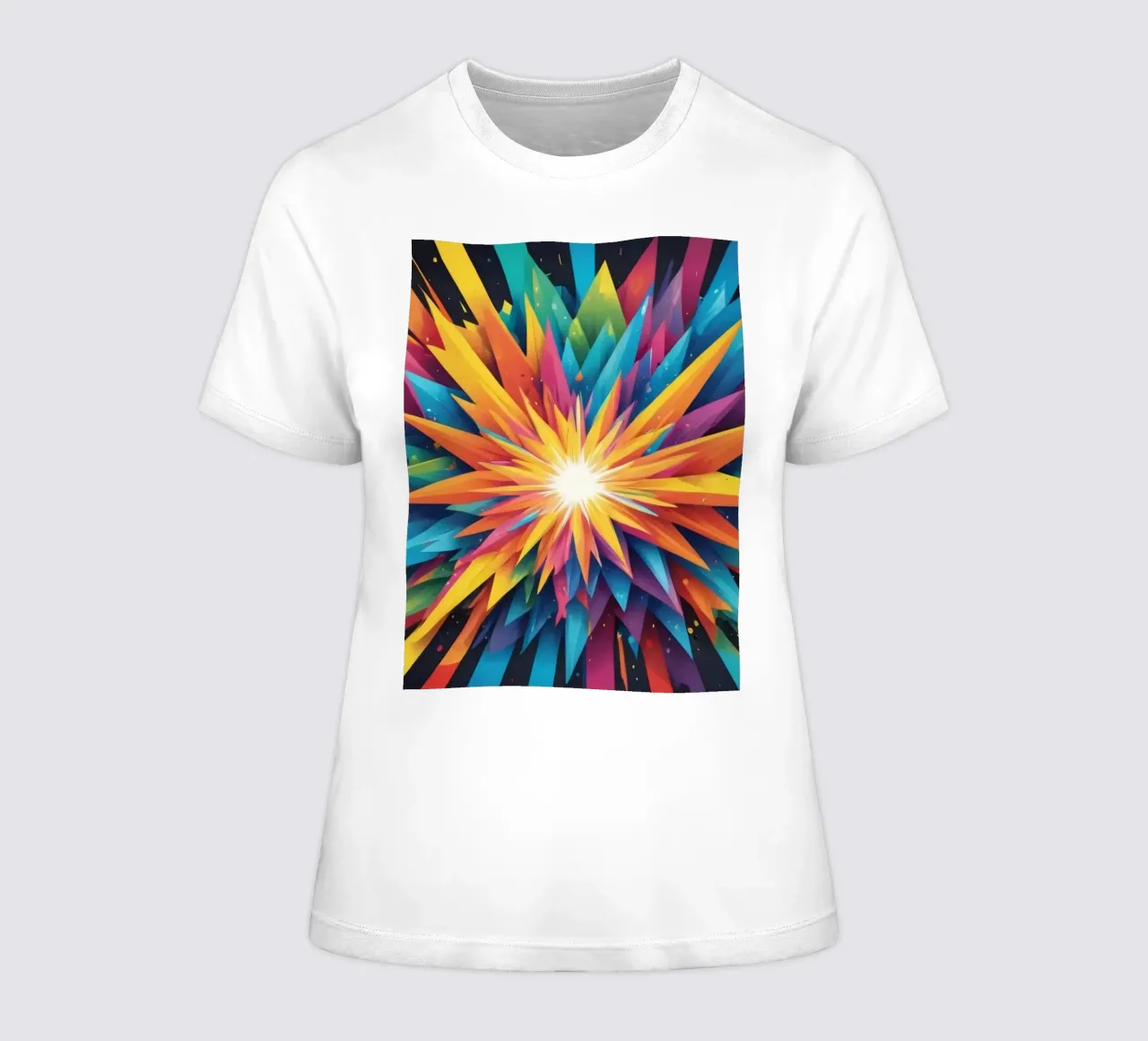 explosion of colors creating an abstract design for creative women's fitted t-shirt by DesignDoodle