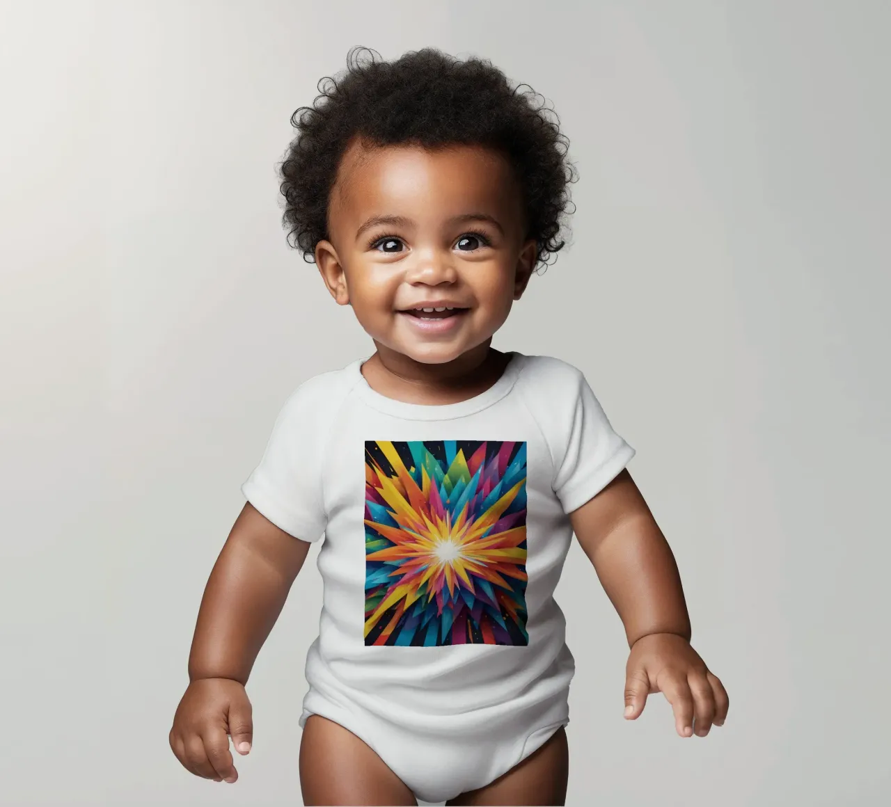 explosion of colors creating an abstract design for creative short-sleeve baby romper by DesignDoodle