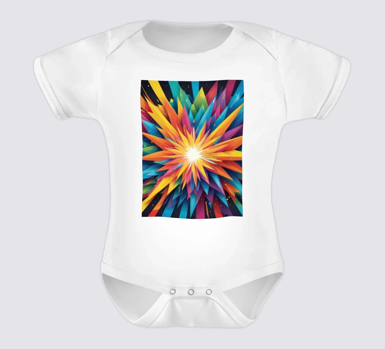 explosion of colors creating an abstract design for creative short-sleeve baby romper by DesignDoodle