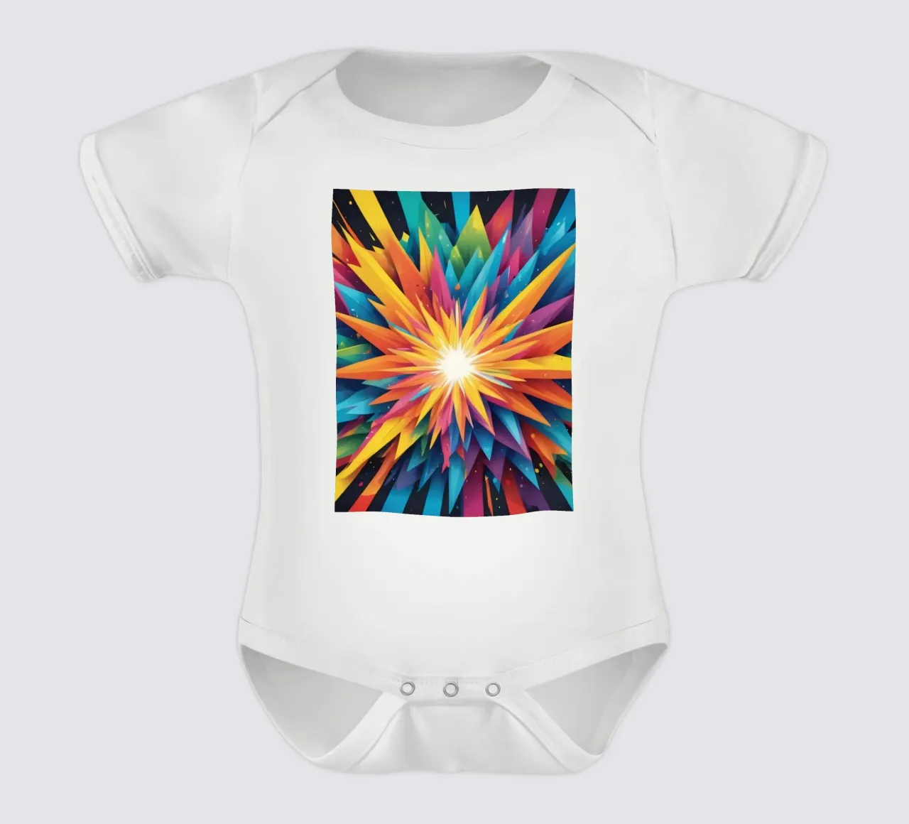 explosion of colors creating an abstract design for creative short-sleeve baby romper by DesignDoodle