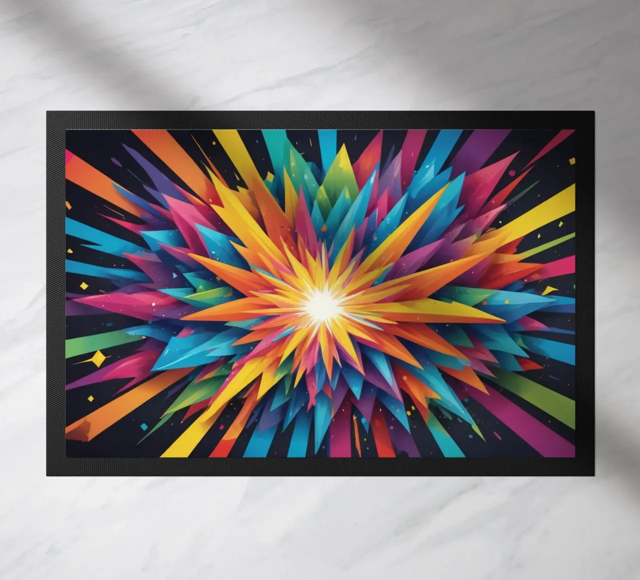explosion of colors creating an abstract design for creative doormat by DesignDoodle