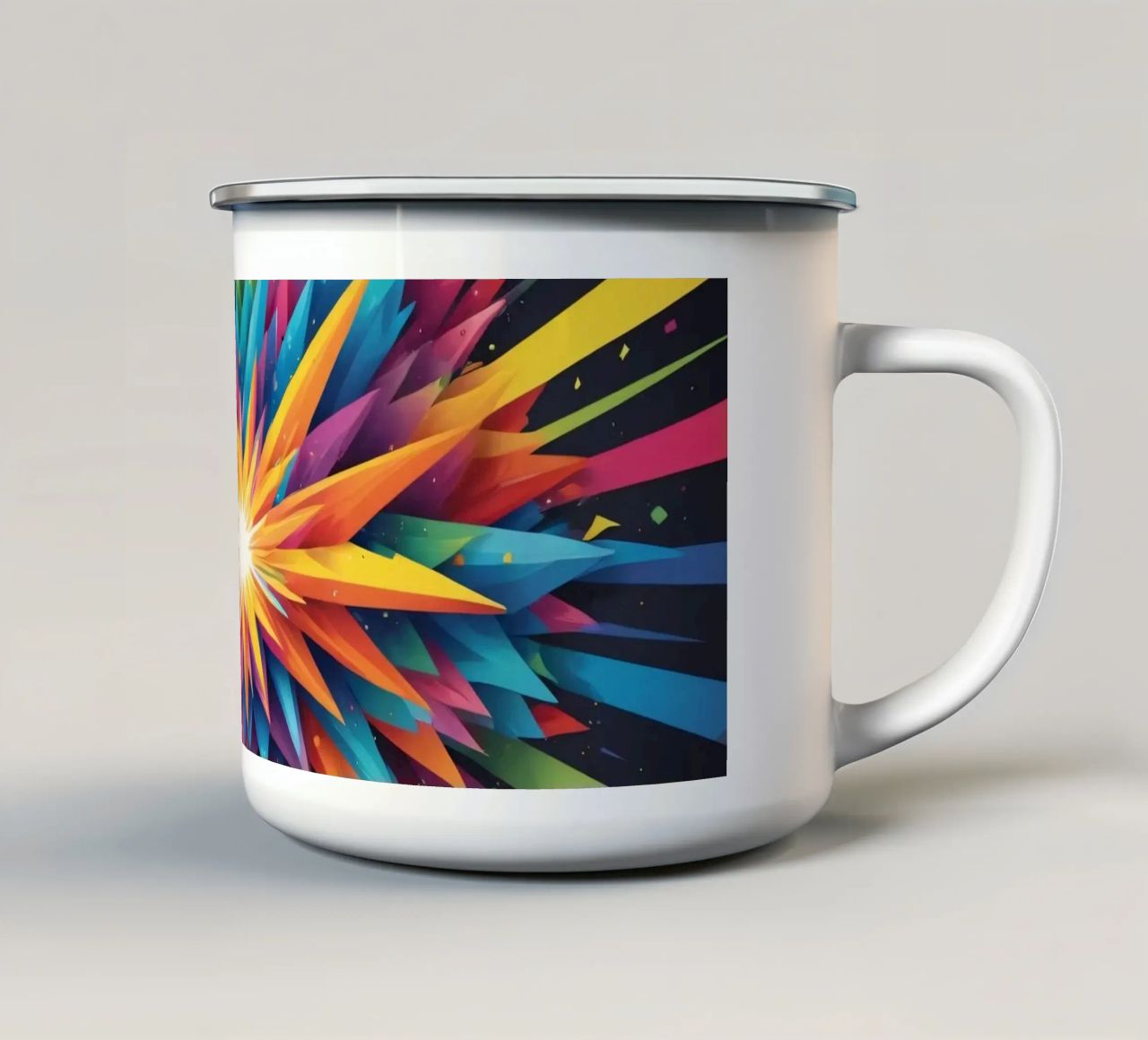 un'esplosione di colori che crea un design astratto per un'esperienza creativa. tazza in smalto da DesignDoodle