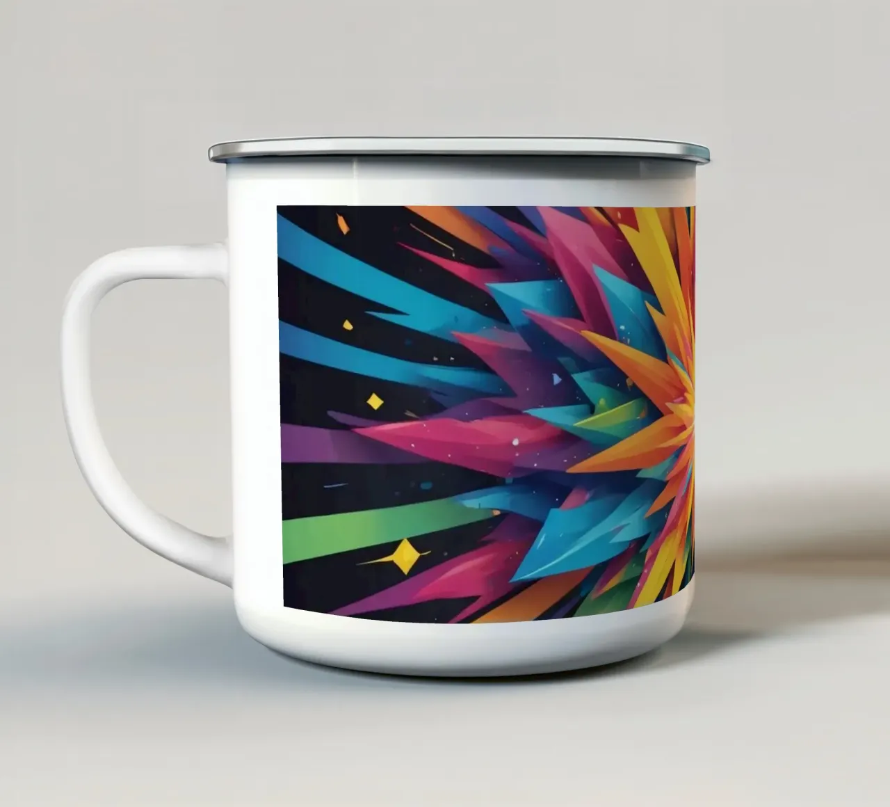 explosion de couleurs créant un design abstrait pour les créatifs mug en émail de DesignDoodle