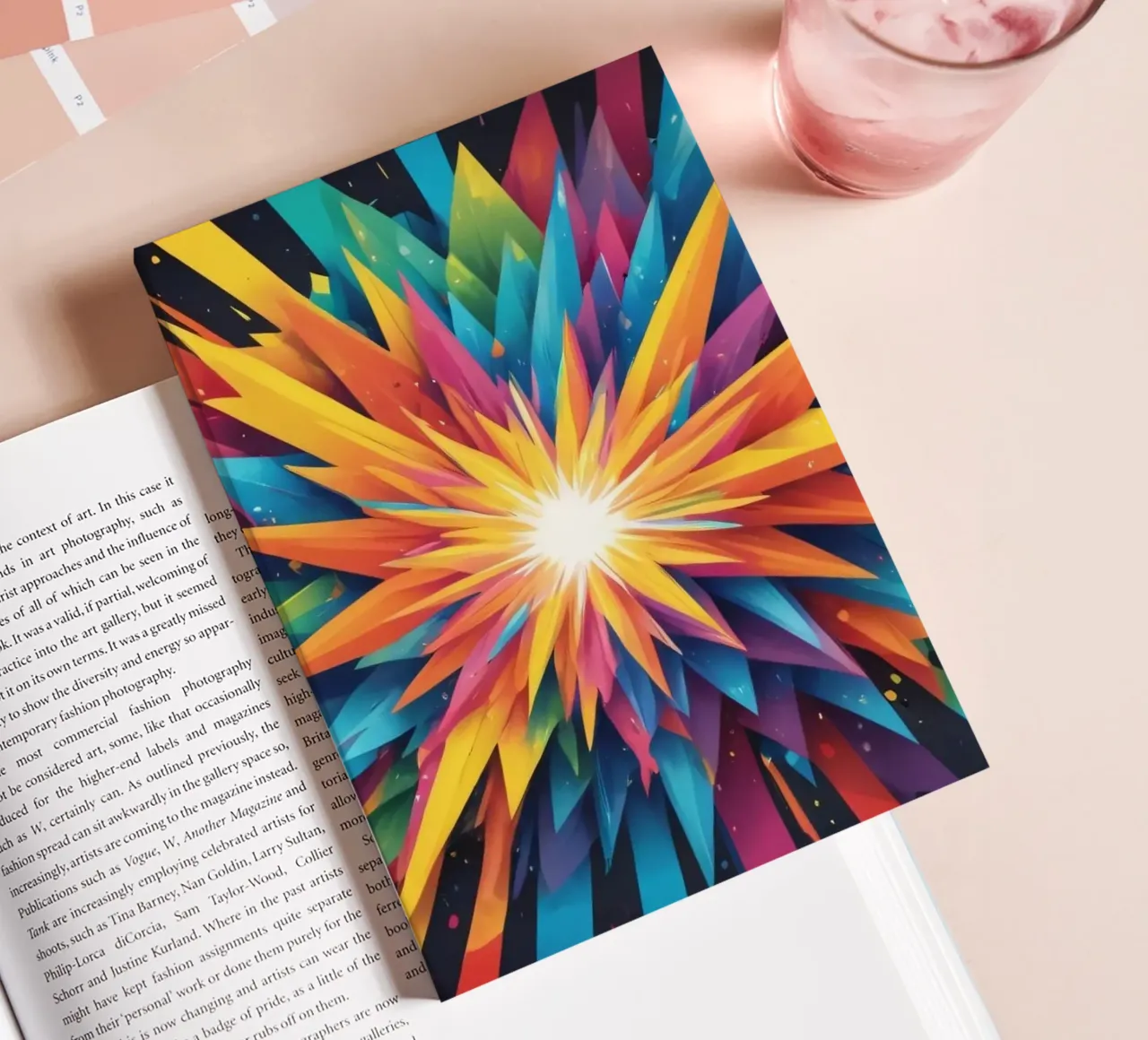 explosion of colors creating an abstract design for creative notebook by DesignDoodle