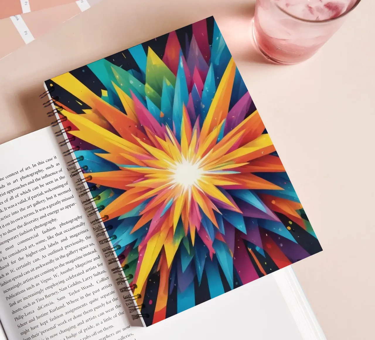 explosion of colors creating an abstract design for creative spiral notebook by DesignDoodle