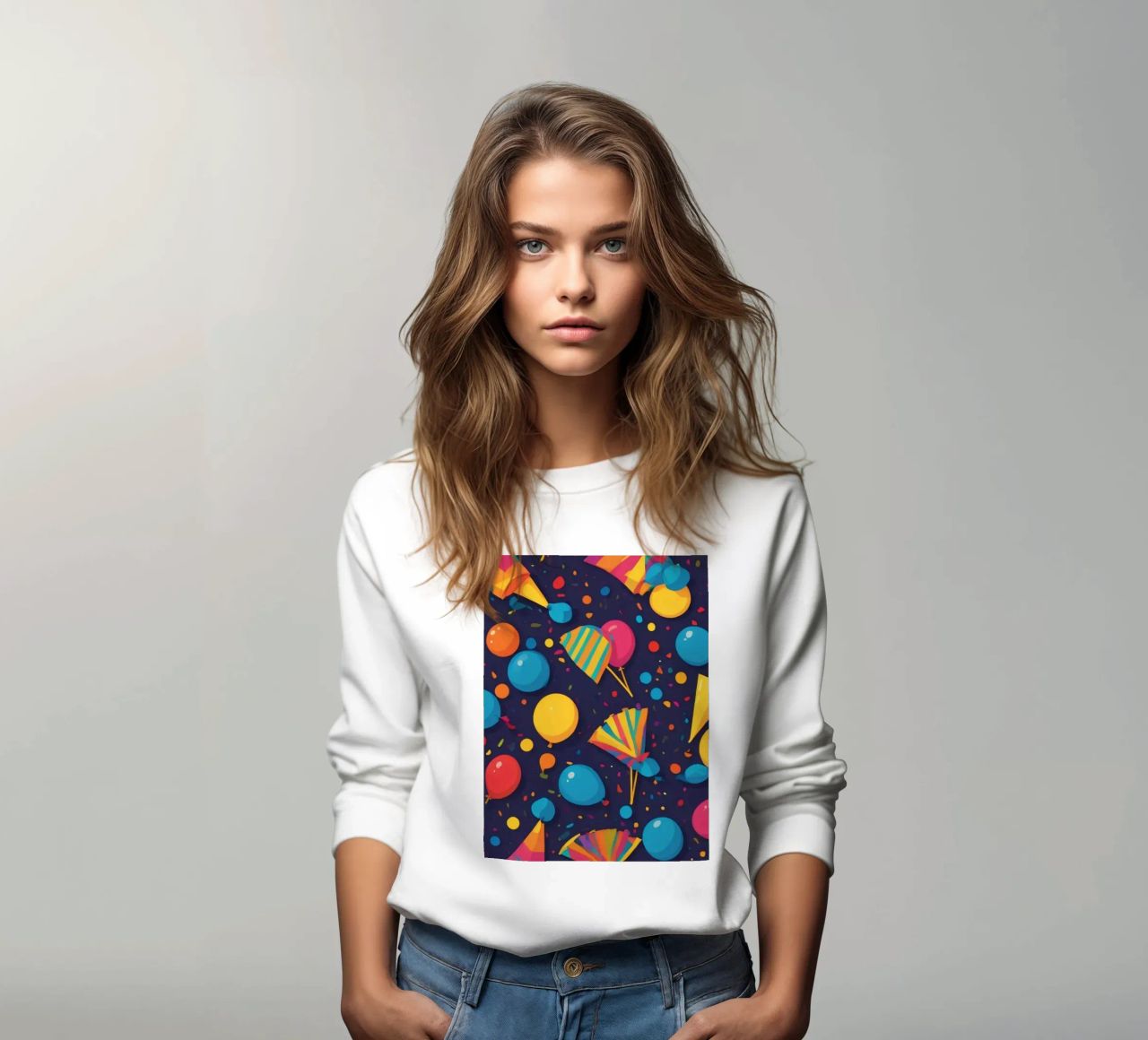 Buntes abstraktes Design mit Luftballons, Konfetti Sweatshirt von DesignDoodle