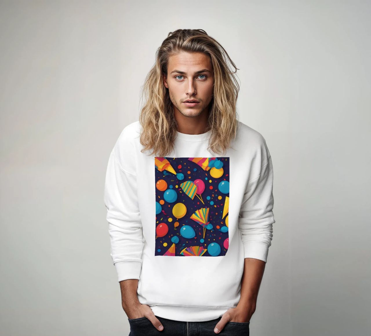 Buntes abstraktes Design mit Luftballons, Konfetti Sweatshirt von DesignDoodle