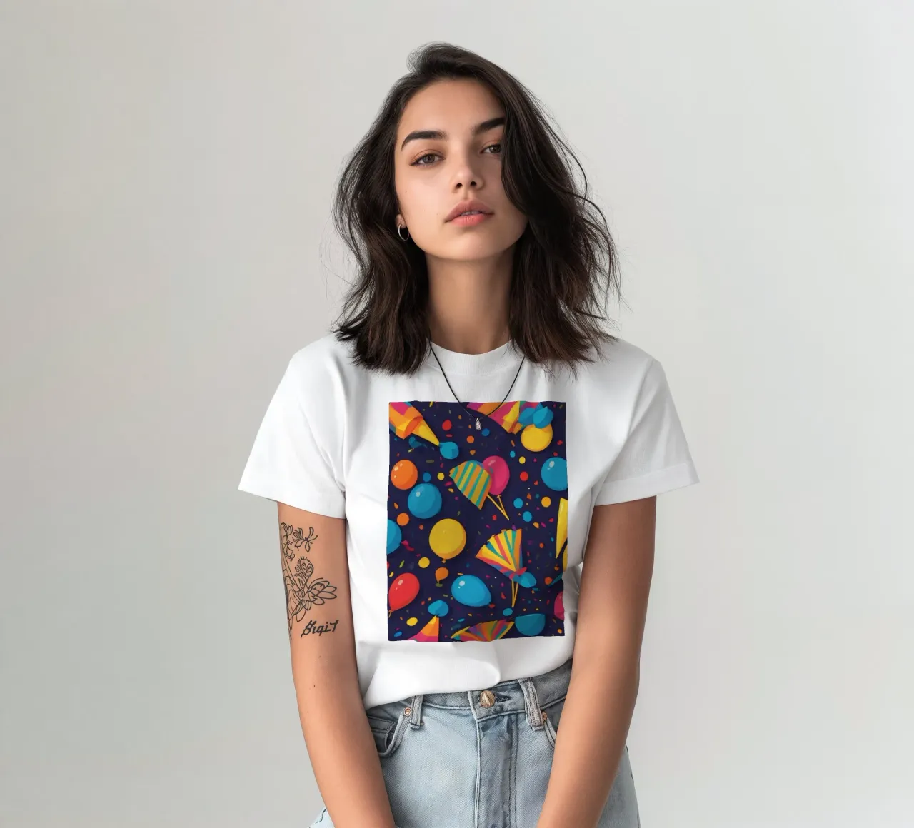 Motif abstrait coloré représentant des ballons et des confettis t-shirt de DesignDoodle