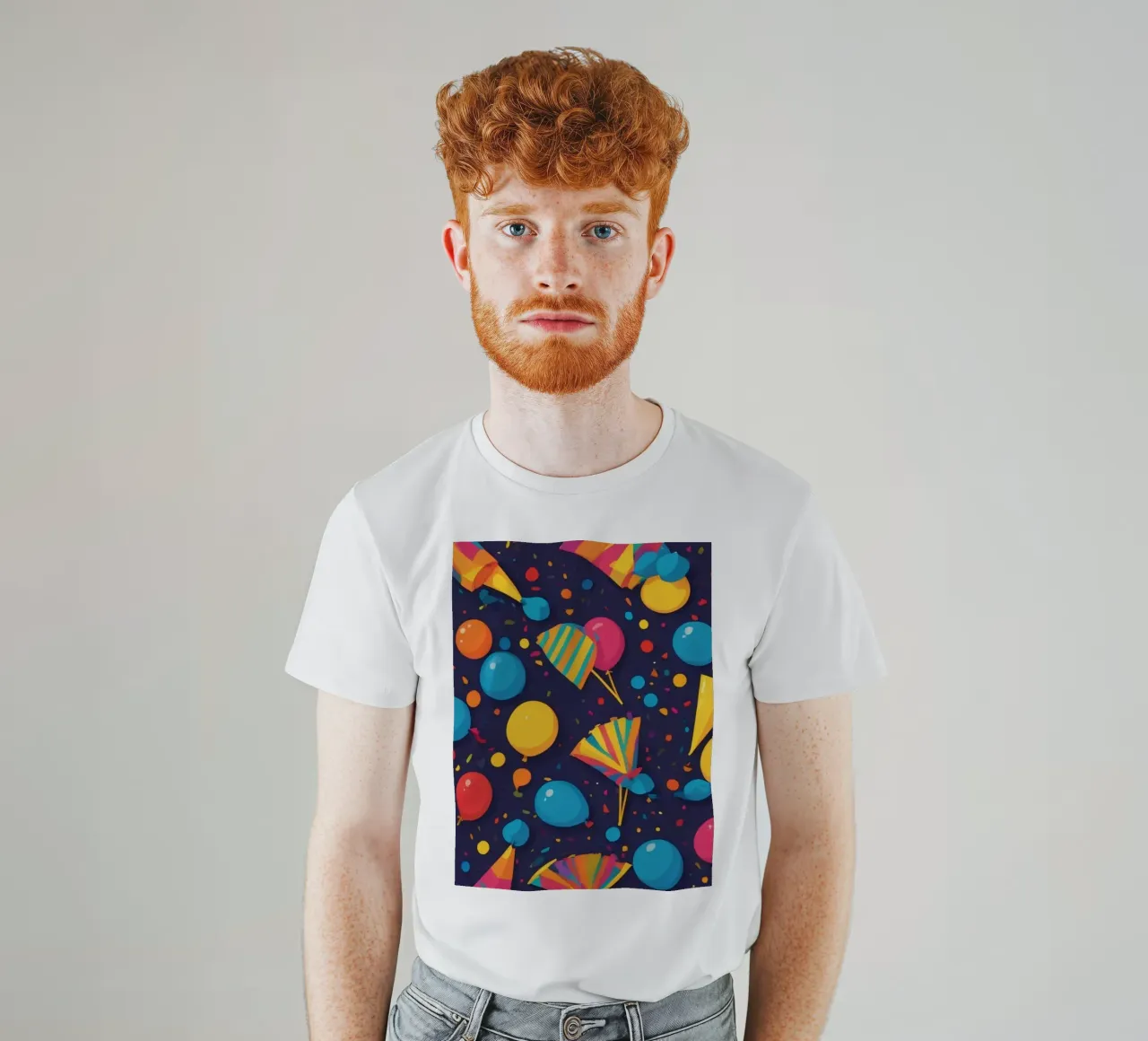 Motif abstrait coloré représentant des ballons et des confettis t-shirt de DesignDoodle