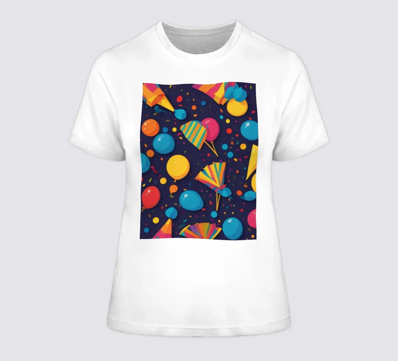 Motif abstrait coloré représentant des ballons et des confettis t-shirt ajusté pour femmes de DesignDoodle