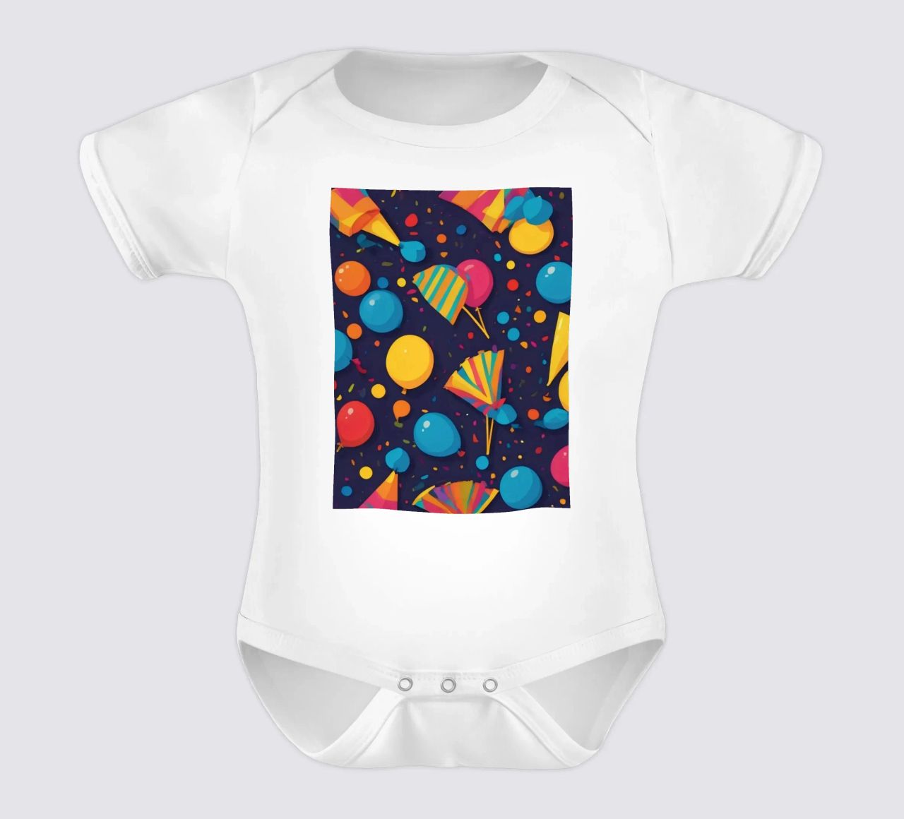 Buntes abstraktes Design mit Luftballons, Konfetti Kurzarm Babybody von DesignDoodle