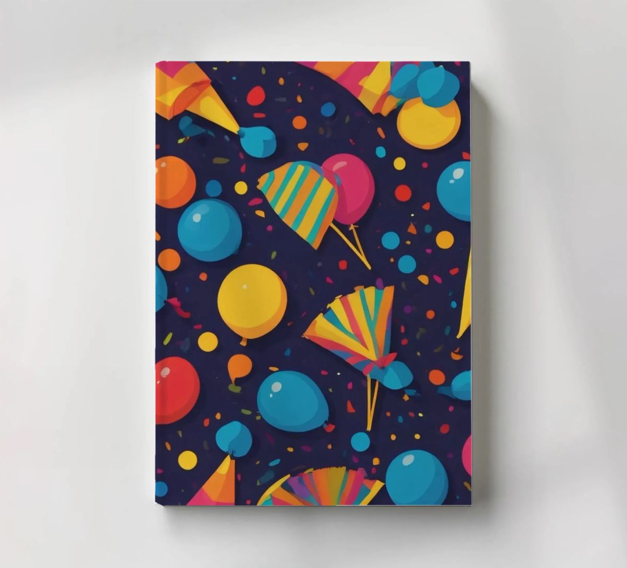 Colorful abstract design featuring balloons, confetti notebook by DesignDoodle