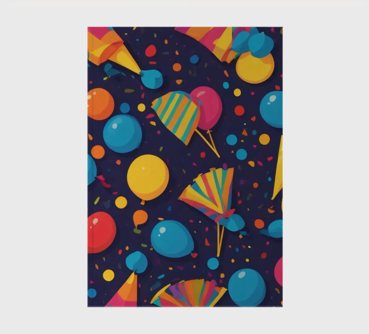 Colorful abstract design featuring balloons, confetti notebook by DesignDoodle