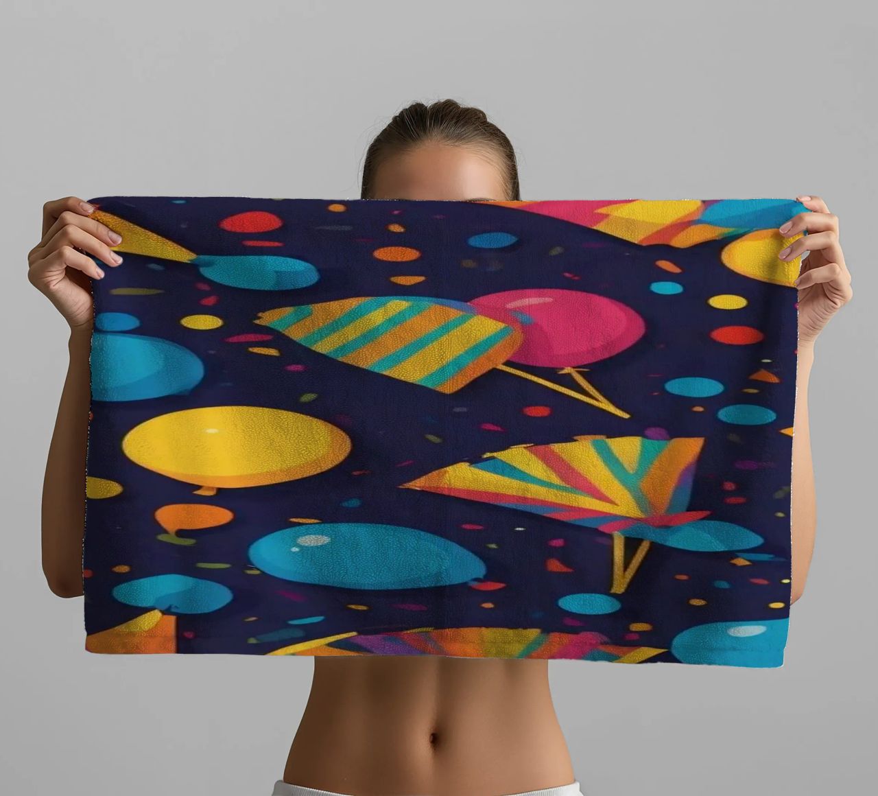 Buntes abstraktes Design mit Luftballons, Konfetti Handtuch von DesignDoodle