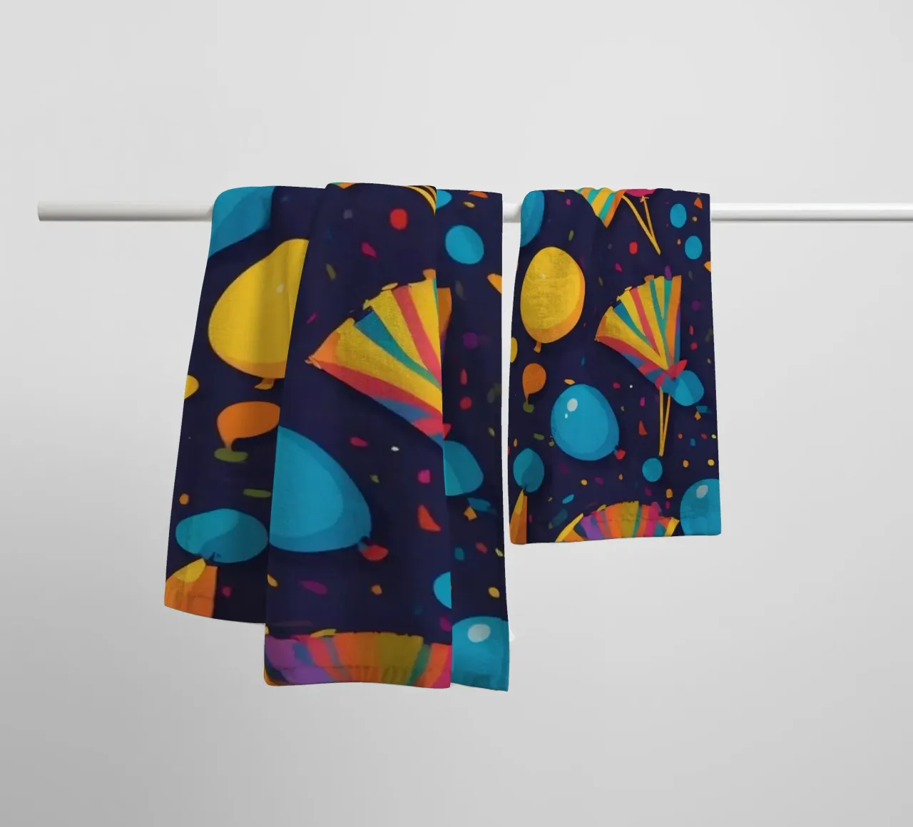 Disegno astratto e colorato con palloncini e coriandoli asciugamano da bagno da DesignDoodle