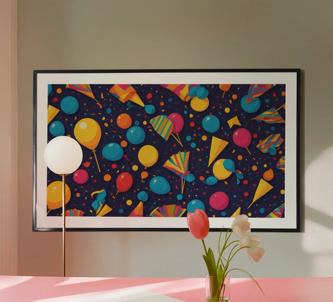 Disegno astratto e colorato con palloncini e coriandoli carta hahnemühle da DesignDoodle
