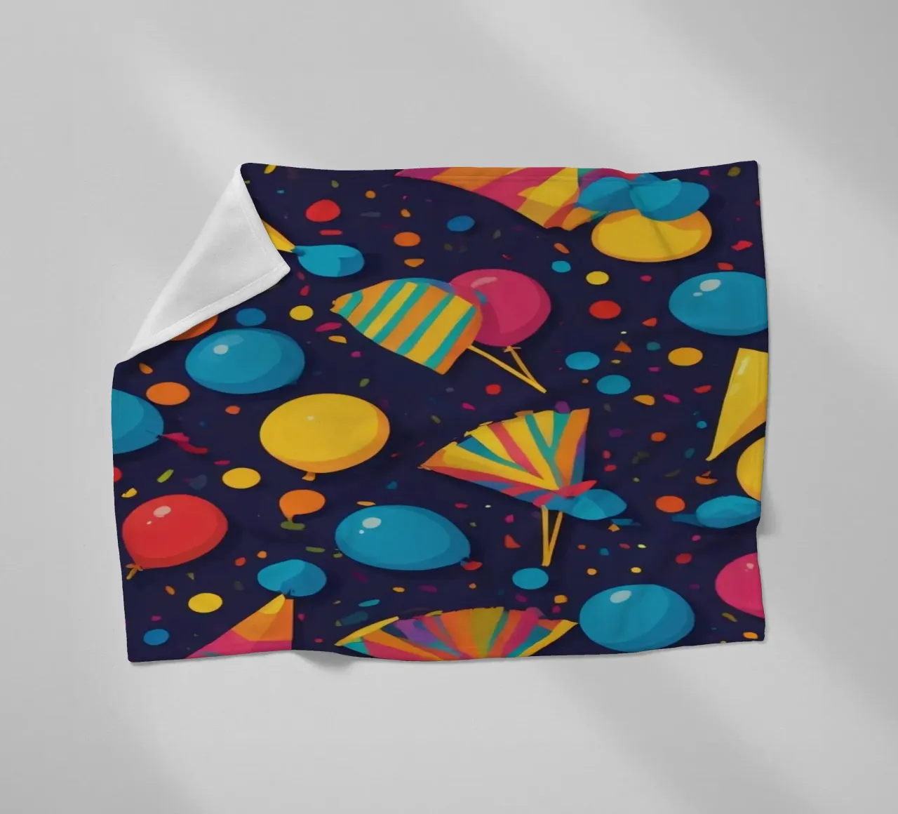 Disegno astratto e colorato con palloncini e coriandoli coperta in pile da DesignDoodle