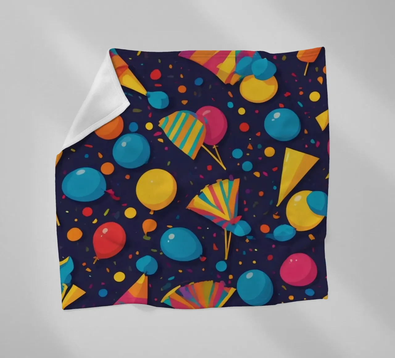 Disegno astratto e colorato con palloncini e coriandoli coperta in pile da DesignDoodle