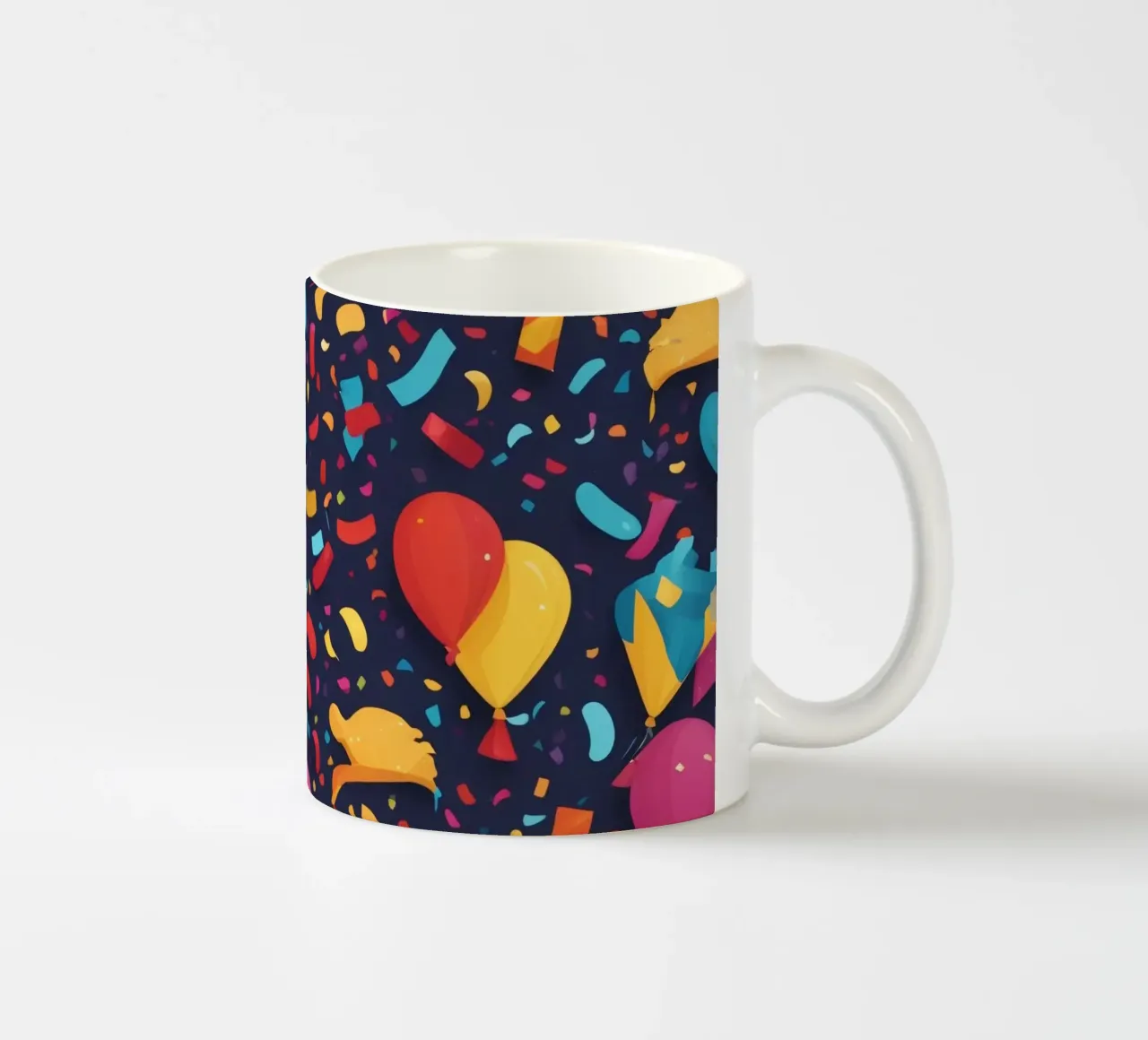 Kleurrijk abstract ontwerp met ballonnen en confetti keramische mok van DesignDoodle