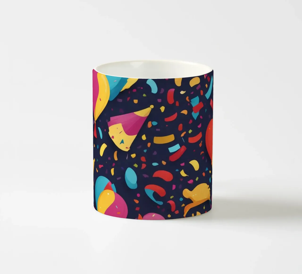 Kleurrijk abstract ontwerp met ballonnen en confetti keramische mok van DesignDoodle