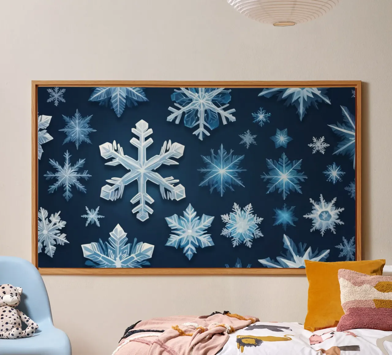 Design ispirato al paese delle meraviglie invernale con fiocchi di neve alluminio dibond da DesignDoodle